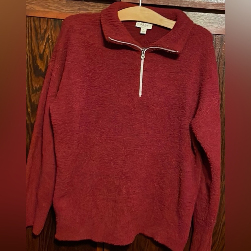Style & Co. Brick Red NWOT teddy bear knit 3/4 zip collar